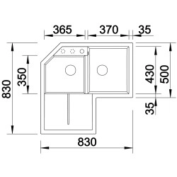 Blanco Metra 9 E Tezgah Üstü Köşe Sol Damlalıklı 2 Gözlü Granit Tartufo Evye