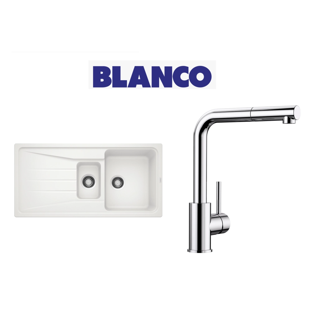 Blanco Sona 6 S Tezgah Üstü 1.5 Gözlü Beyaz Evye + Blanco Mila S Spiralli İnox Armatur Kampanyası