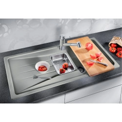 Blanco Sona 6 S Tezgah Üstü 1.5 Gözlü Her iki Yöne Kullanılabilir Granit Siyah Evye