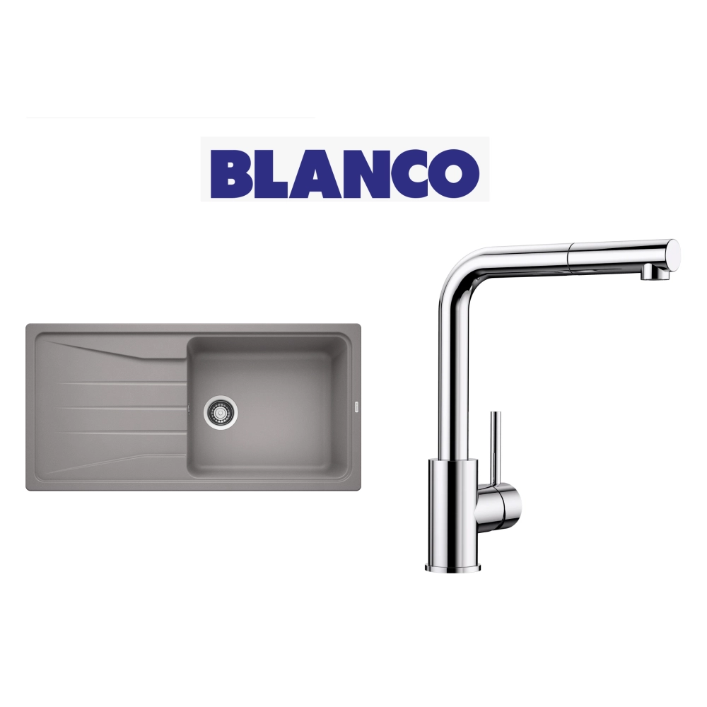 Blanco Sona 6 S XL  Tek Gözlü Tezgah Üstü Alu Metalic Granit Evye + Blanco Mila S Spiralli İnox Çelik Armatur Kampanyası