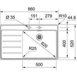 Franke Frames by Franke FSX 211 TPL İnox Tezgaha Sıfır / Tezgah &Uuml;st&uuml; Sol Damlalıklı &Ccedil;elik Evye