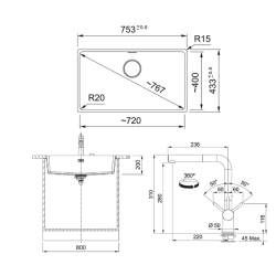 Franke Maris MRG 210/110-72 Granit Evye + Active Plus Doccia Spiralli Armatür + Sıvı Sabunluk (Oyster)