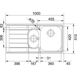 Franke Neptun NEX 651 İnox Tezgah Üstü 1.5 Gözlü Sol Damlalıklı Çelik Evye