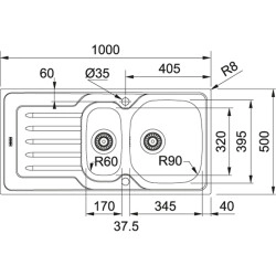 Franke Onda Line OLL 651 Dekorlu 1.5 Gözlü Tezgah Üstü Sol Damlalıklı Çelik Evye