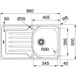 Franke Onda Line OLX 611-L İnox  Tezgah Üstü Sağ Damlalıklı Paslanmaz Çelik Evye