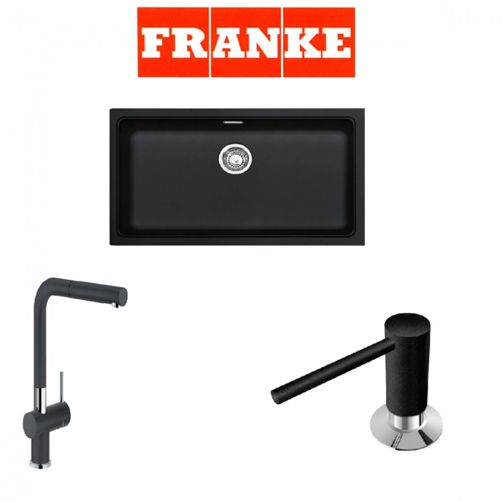 Frankr Kubus KBG 110-70 Granit Nero + Active Plus Nero Armatur ve Sıvı sabunluk Kampanyası