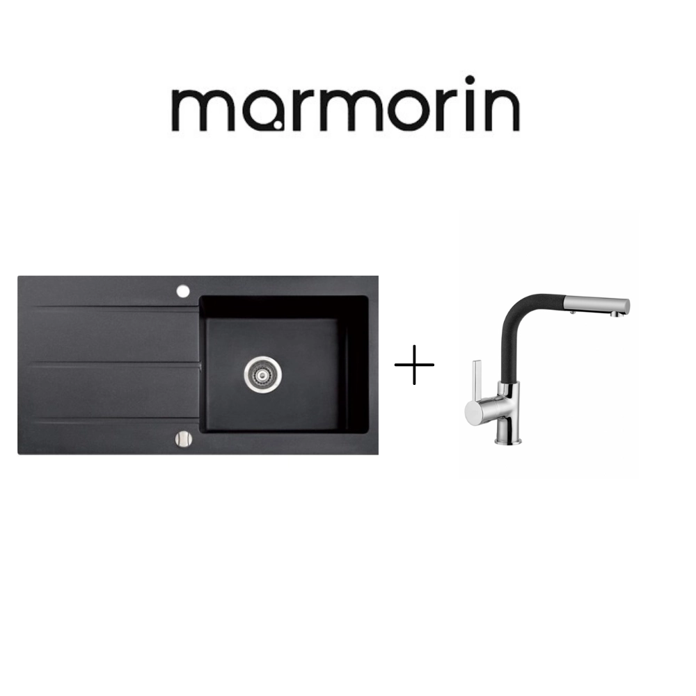 Marmorin Bario 1000 1 G&ouml;zl&uuml; Tezgah &Uuml;st&uuml; Granit Evye + Swarm Armatur Kampanya