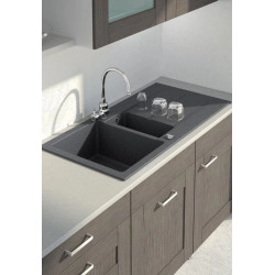 Marmorin Bario 1000 Granit Evye 1,5 G&ouml;zl&uuml; Damlalıklı Tezgah &Uuml;st&uuml; Siyah 