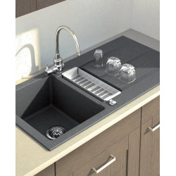 Marmorin Bario 1000 Granit Evye 1,5 G&ouml;zl&uuml; Damlalıklı Tezgah &Uuml;st&uuml; Siyah 