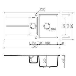 Marmorin Bario 1000 Granit Evye 1,5 G&ouml;zl&uuml; Damlalıklı Tezgah &Uuml;st&uuml; Siyah 