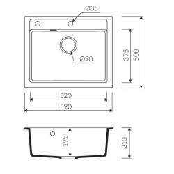 Marmorin Bario 590 Granit Evye 1 G&ouml;zl&uuml; Damlalıksız Tezgah &Uuml;st&uuml; Siyah