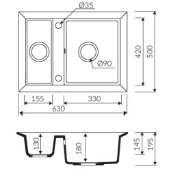 Marmorin Cire 630 Granit Evye 1,5 G&ouml;zl&uuml; Damlalıksız Tezgah &Uuml;st&uuml; Kahverengi