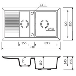 Marmorin Cire 940 Granit Evye 1,5 G&ouml;zl&uuml; Damlalıklı Tezgah &Uuml;st&uuml; Avena