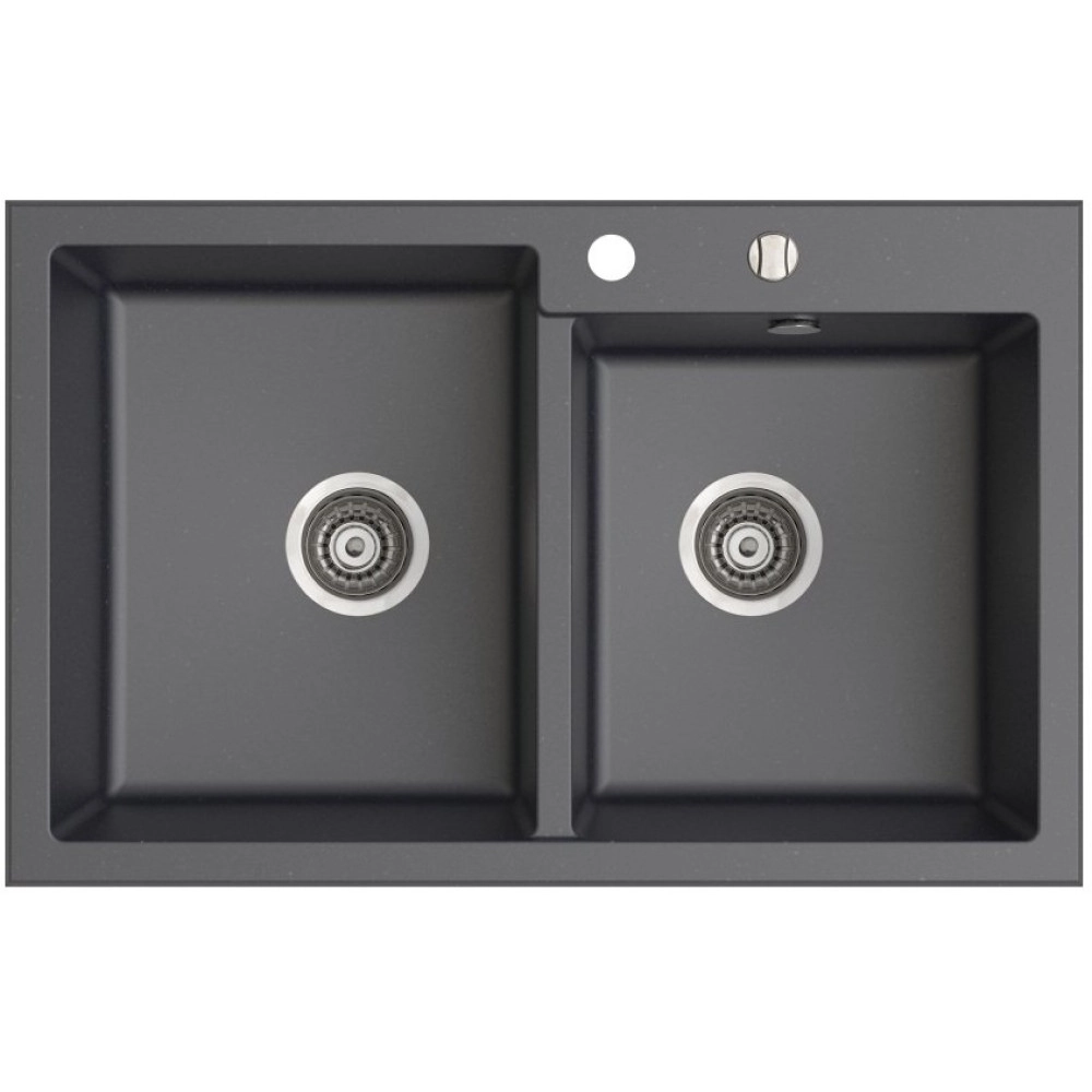 Marmorin Debra 800 Granit Evye 2 G&ouml;zl&uuml; Damlalıksız Tezgah &Uuml;st&uuml; Metalik Siyah