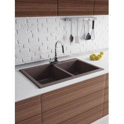 Marmorin Debra 800 Granit Evye 2 G&ouml;zl&uuml; Damlalıksız Tezgah &Uuml;st&uuml; Metalik Siyah