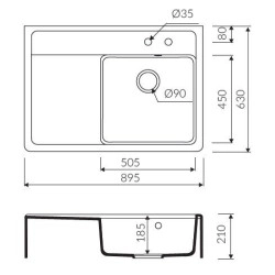 Marmorin EWIT 895 Granit Evye 1 G&ouml;zl&uuml; Damlalıklı Evye