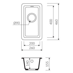 Marmorin Fado 260 Granit Evye 0,5 G&ouml;zl&uuml; Damlalıksız Tezgah Altı Evye