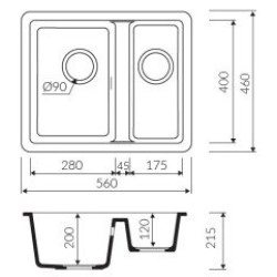 Marmorin Fado 560 Granit Evye 1,5 G&ouml;zl&uuml; Damlalıksız Tezgah Altı Evye