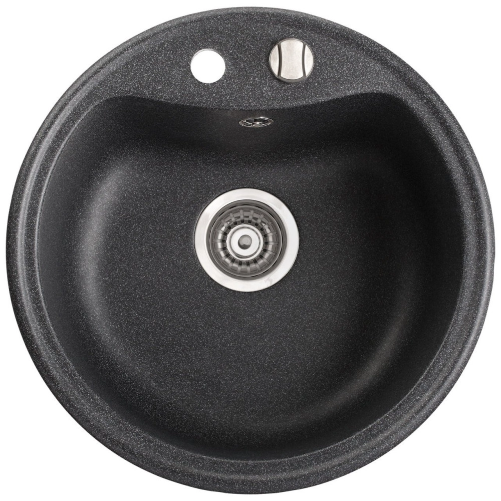 Marmorin Kova 500 Granit Evye 1 G&ouml;zl&uuml; Damlalıksız Tezgah &Uuml;st&uuml; Yuvarlak Evye Siyah