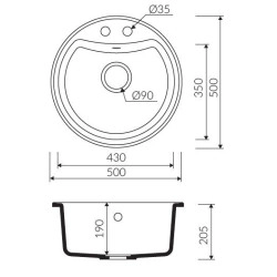 Marmorin Kova 500 Granit Evye 1 G&ouml;zl&uuml; Damlalıksız Tezgah &Uuml;st&uuml; Yuvarlak Evye Siyah