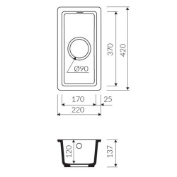 Marmorin Lando 220 Granit Evye 1 G&ouml;zl&uuml; Damlalıksız Tezgaha sıfır Grafite