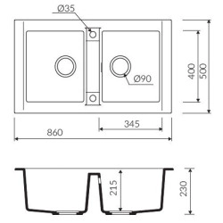 Marmorin Profir 860 Granit Evye 2 G&ouml;zl&uuml; Damlalıksız Tezgah &Uuml;st&uuml; Beyaz 
