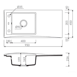 Marmorin TESSA 950 Granit Evye 1 G&ouml;zl&uuml; Damlalıklı Siyah