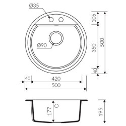 Marmorin Tanat 500 Granit Evye 1 G&ouml;zl&uuml; Damlalıksız Tezgah &Uuml;st&uuml; Yuvarlar Siyah
