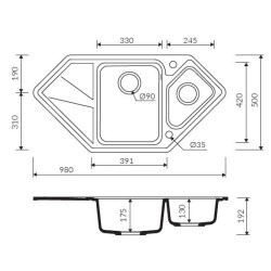 Marmorin Torro 980 Granit K&ouml;şe Evye 1,5 G&ouml;zl&uuml; Damlalıklı