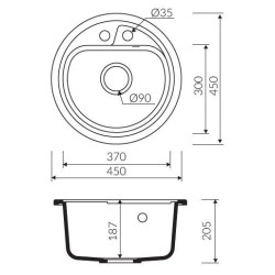 Marmorin Vask 450 Granit Evye 1 G&ouml;zl&uuml; Damlalıksız tezgah &uuml;st&uuml; Yuvarlak  Avena