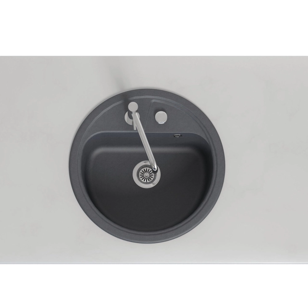 Marmorin Vask 450 Granit Evye 1 G&ouml;zl&uuml; Damlalıksız tezgah &uuml;st&uuml; Yuvarlak  Siyah