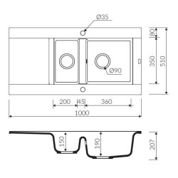 Marmorin Voga II 1000 Granit Evye 1,5 G&ouml;zl&uuml; Tezgah &Uuml;st&uuml; Damlalıklı Granit Evye