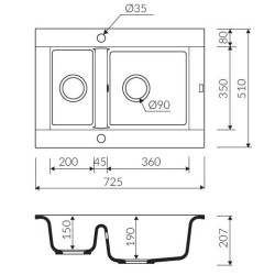 Marmorin Voga II 725 Granit Evye 1,5 G&ouml;zl&uuml; Damlalıksız Tezgah &uuml;st&uuml; Stone Grey