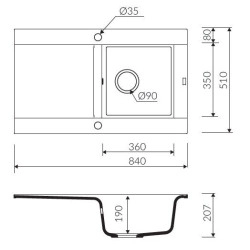 Marmorin Voga II 840 Granit Evye 1 G&ouml;zl&uuml; Damlalıklı Tezgah &Uuml;st&uuml; Stone Grey