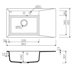 Marmorin İvo 843 Granit Evye 1 G&ouml;zl&uuml; Damlalıklı Tezgaha Sifir Beyaz