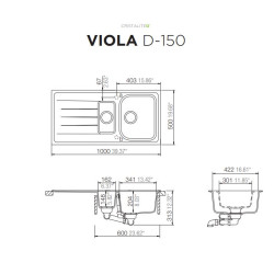 Schock VIOLA D-150  Tezgah üstü  1.5 Gözlü  100 Cm Granit Nero Evye