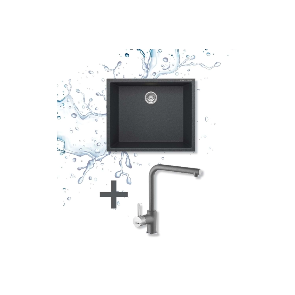 Solıdo Gn-60 Granit Eviye + Alfa-60 Batarya Seti (Graphıte Grey)