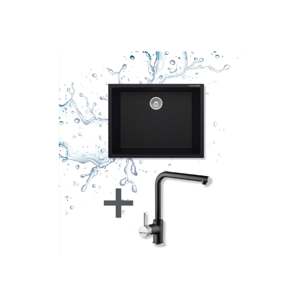 Solıdo Gn-60 Granit Eviye + Alfa-60 Batarya Seti (Metallic Black)